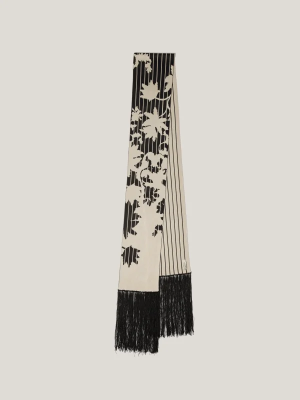 Jigsaw Floral Pinstripe Fringed Scarf