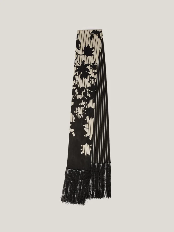 Jigsaw Floral Pinstripe Fringed Scarf