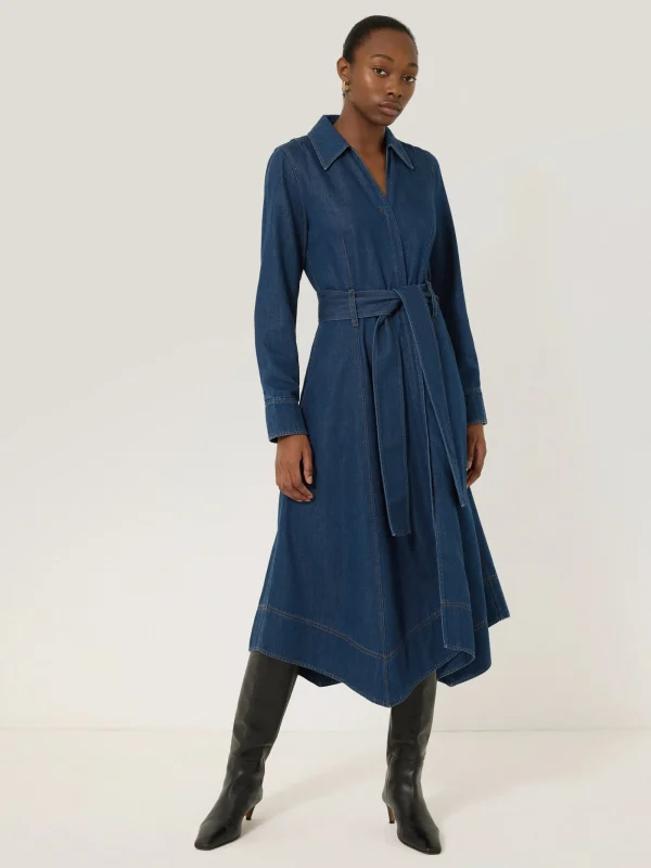 Jigsaw Fluid Denim Belted Shirt Dress