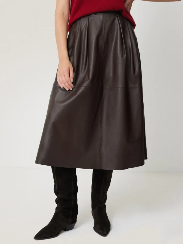 Jigsaw Leather Pleat Midi Skirt