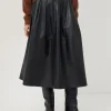 Jigsaw Leather Pleat Midi Skirt