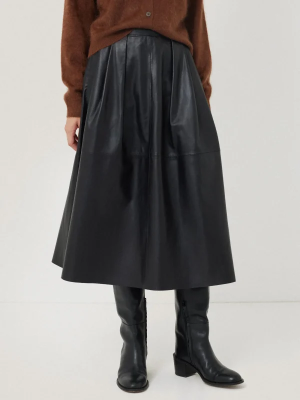 Jigsaw Leather Pleat Midi Skirt