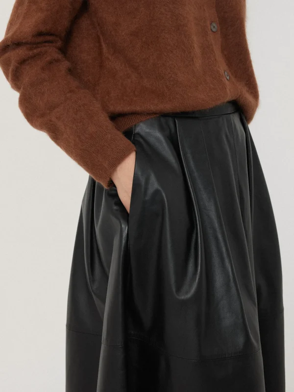 Jigsaw Leather Pleat Midi Skirt