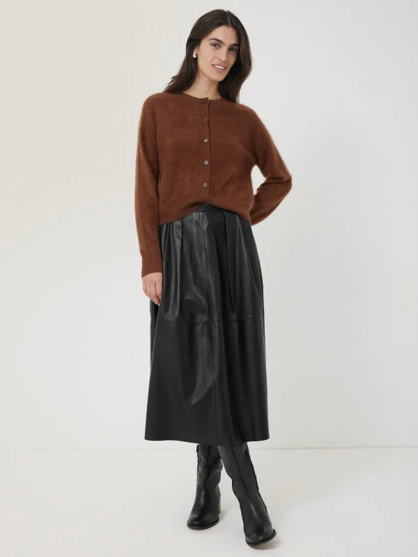 Jigsaw Leather Pleat Midi Skirt