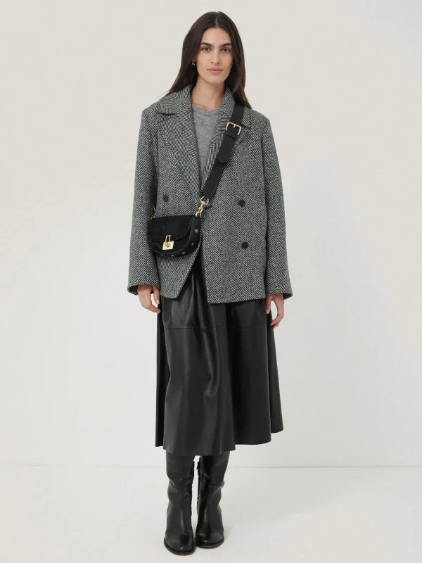 Jigsaw Leather Pleat Midi Skirt