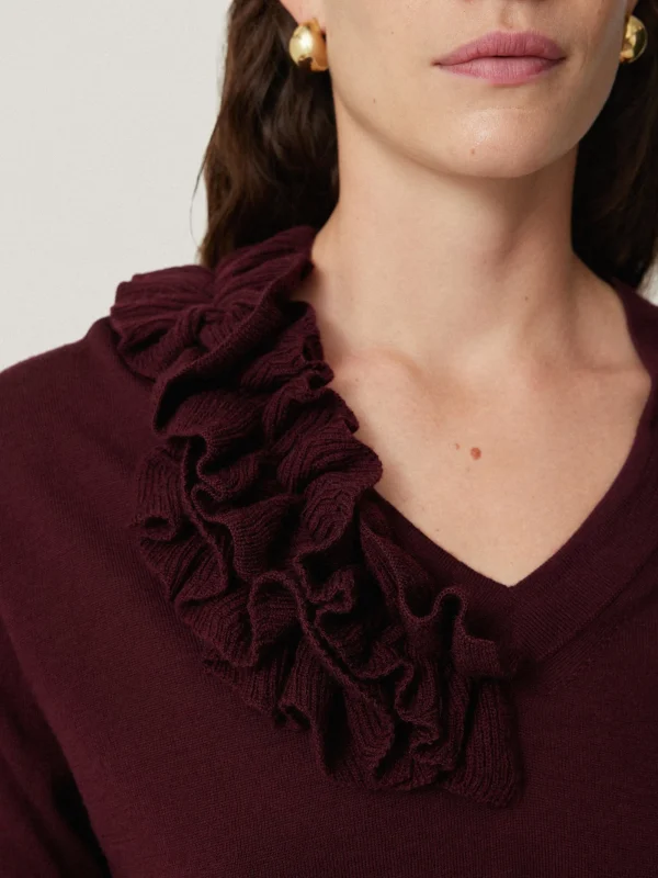 Jigsaw Merino Ruffle V Neck Jumper