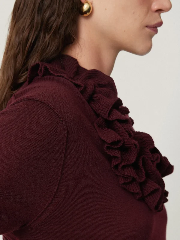 Jigsaw Merino Ruffle V Neck Jumper