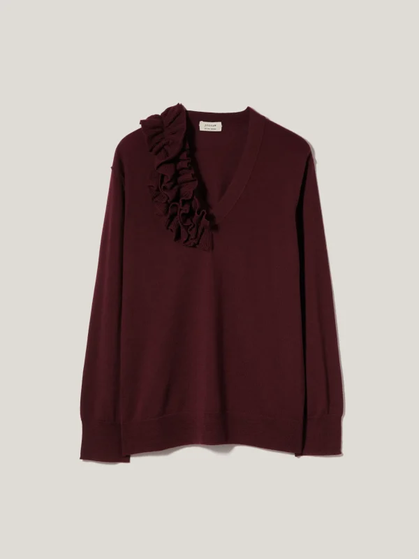 Jigsaw Merino Ruffle V Neck Jumper