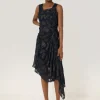 Jigsaw Metallic Jacquard Drape Dress