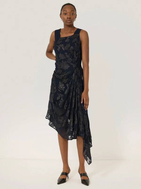 Jigsaw Metallic Jacquard Drape Dress