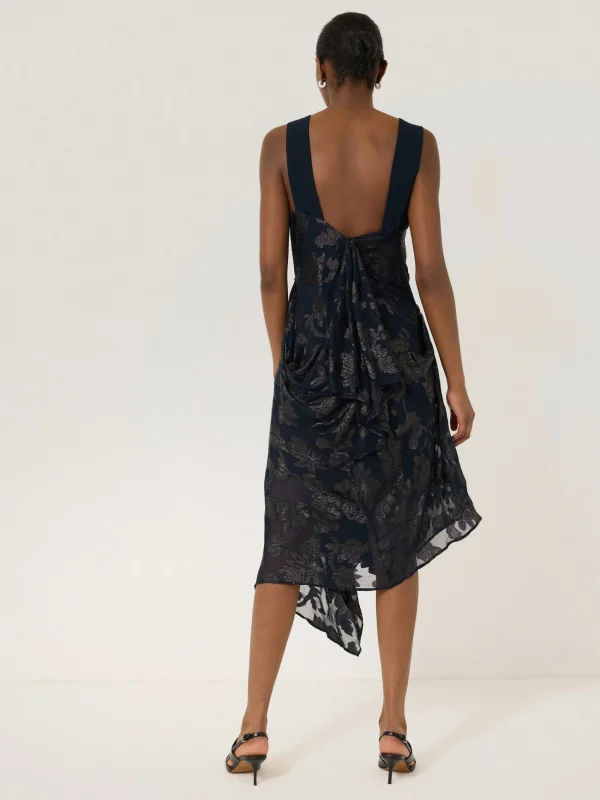 Jigsaw Metallic Jacquard Drape Dress