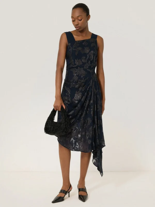 Jigsaw Metallic Jacquard Drape Dress