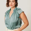 Jigsaw Recycled Satin Frill Neck Top