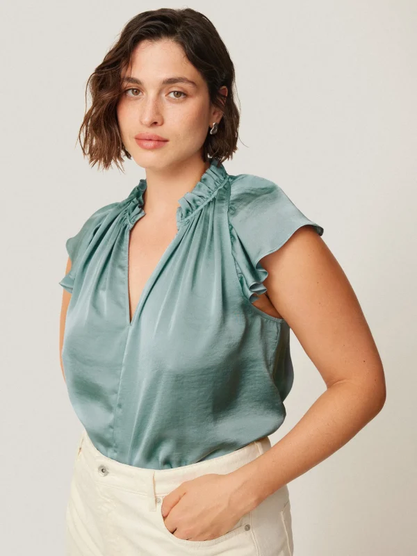 Jigsaw Recycled Satin Frill Neck Top