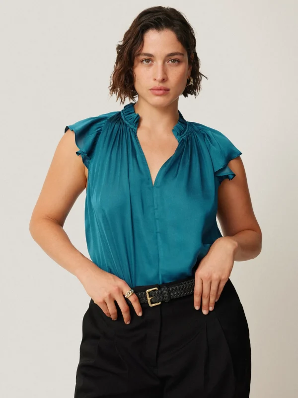 Jigsaw Recycled Satin Frill Neck Top