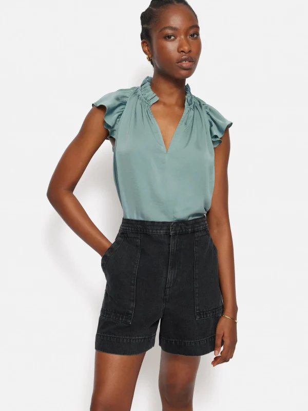 Jigsaw Recycled Satin Frill Neck Top