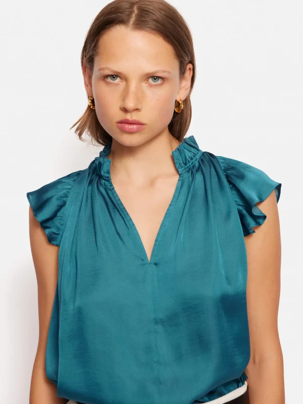 Jigsaw Recycled Satin Frill Neck Top