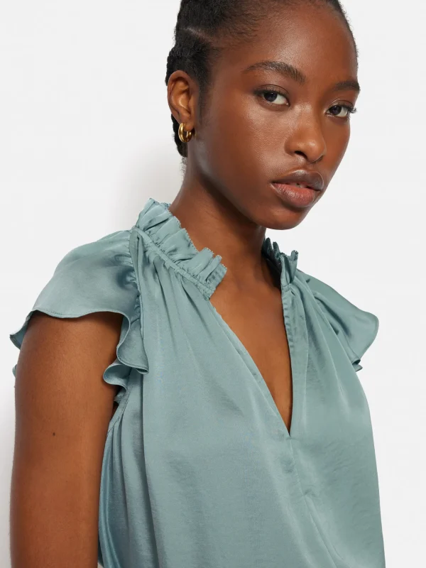 Jigsaw Recycled Satin Frill Neck Top