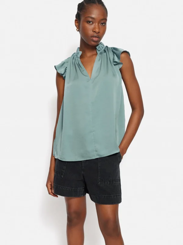 Jigsaw Recycled Satin Frill Neck Top