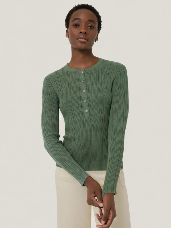 Jigsaw Rib Pointelle Henley Jumper