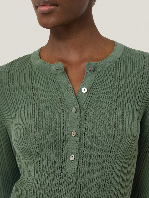 Jigsaw Rib Pointelle Henley Jumper