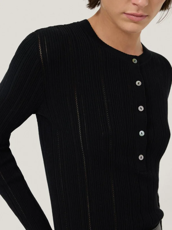 Jigsaw Rib Pointelle Henley Jumper