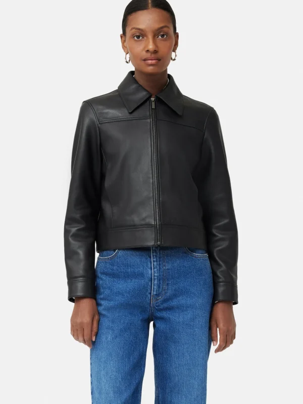 Jigsaw Zip Front Leather Biker Jacket