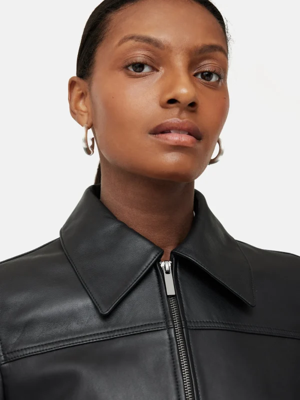 Jigsaw Zip Front Leather Biker Jacket