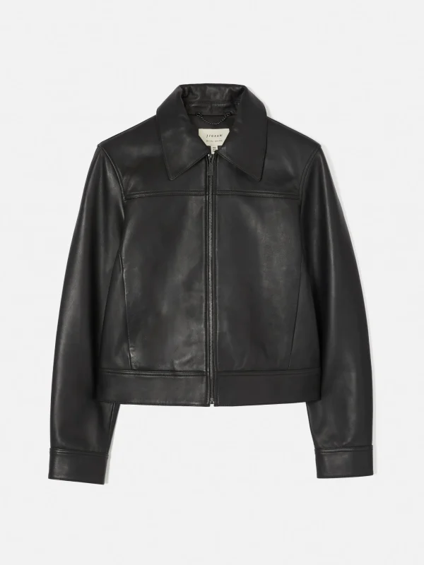 Jigsaw Zip Front Leather Biker Jacket